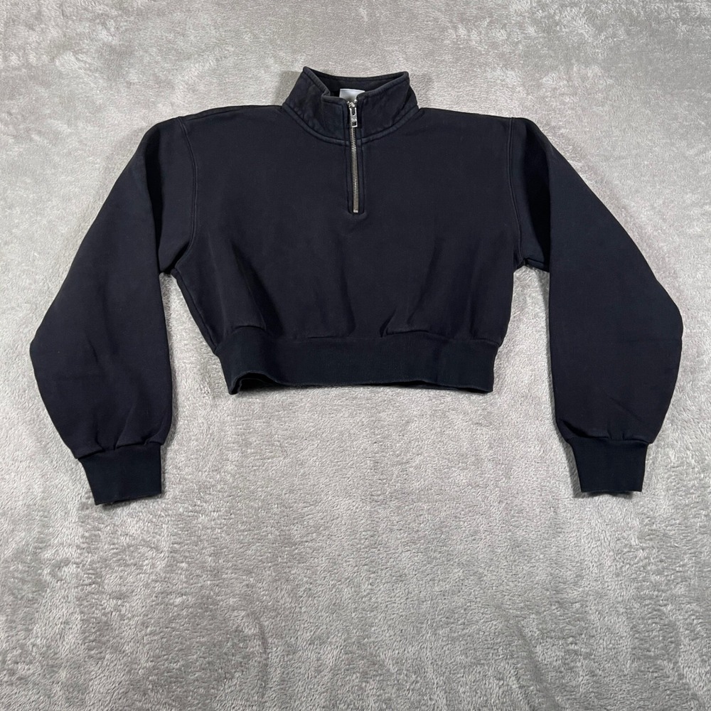 Tna Sweatshirt Womens Small Black COZYAF Fleece Half Zip Cropped Pullover